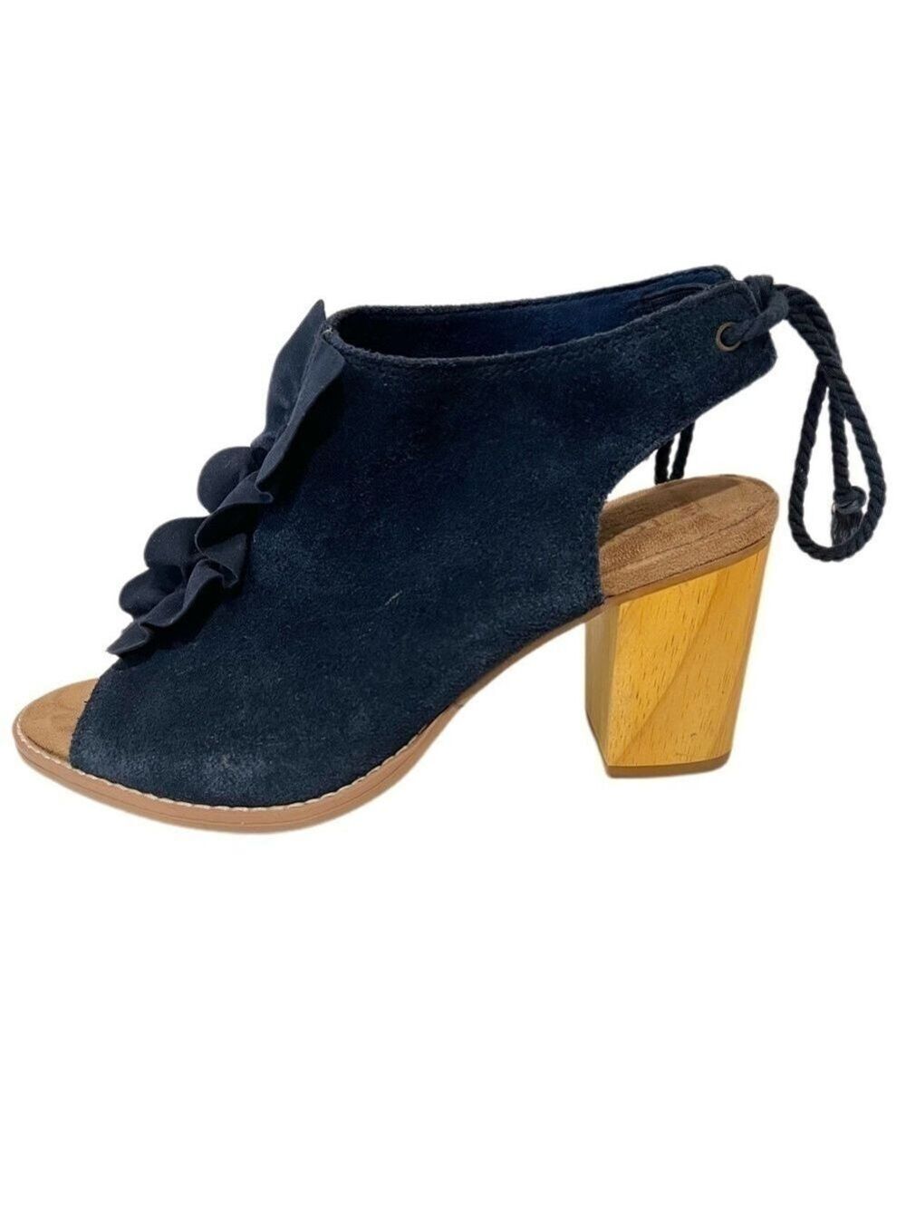 TOMS – Elba Peep Navy Suede Blue Open Toe Block Heel Bootie Heels - Size 6.5 - Picture 3 of 14